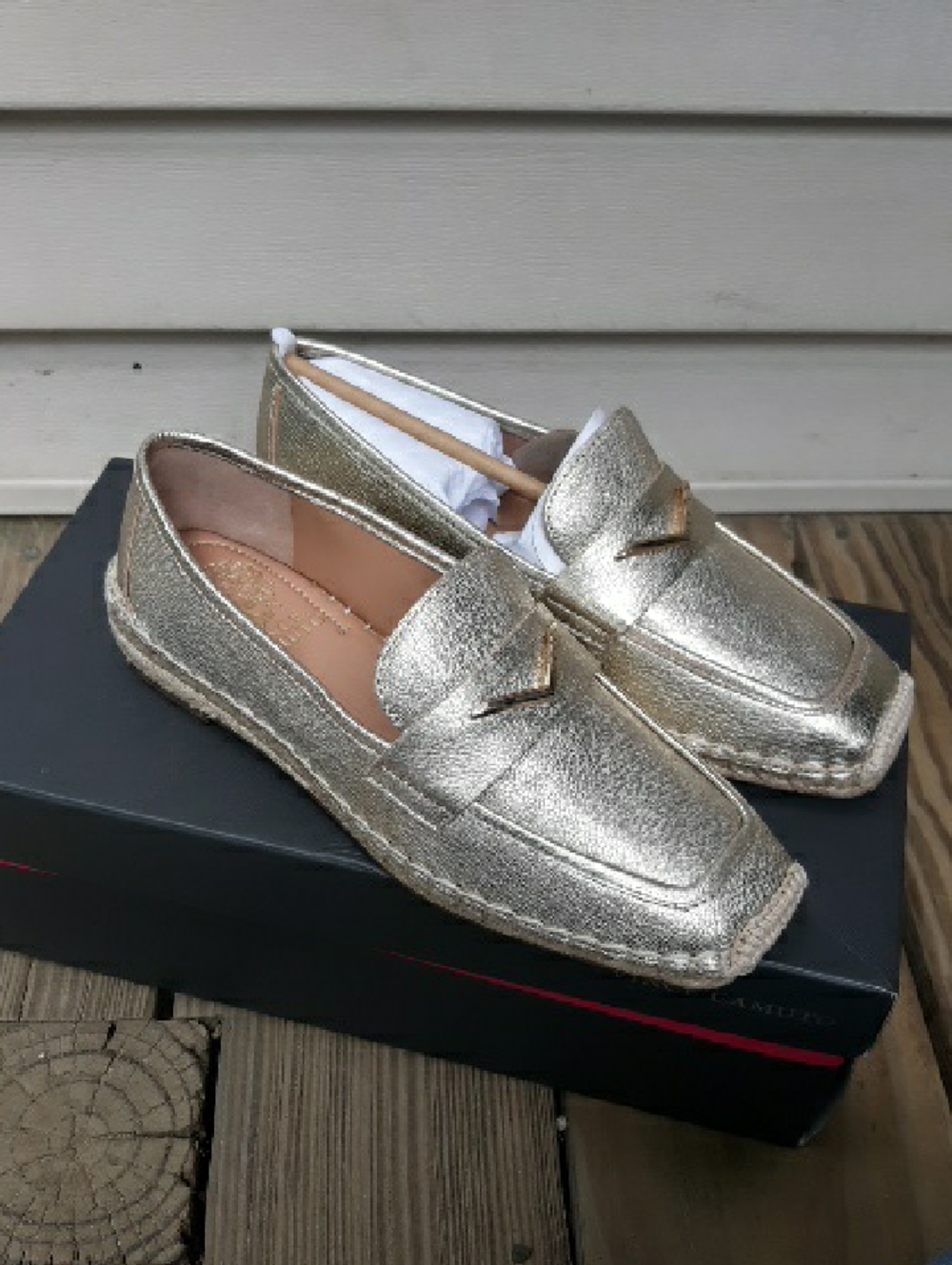 New Vince Camuto Metallic Gold Loafers Shoe Slip On Size 8